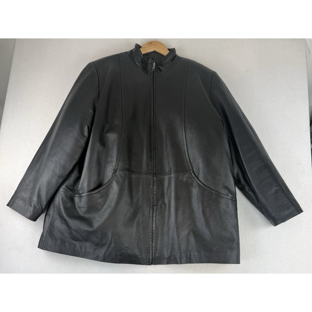 Komitor Women's Leather Coat Jacket Black‎ 3X 78527 Full Zip Heavy